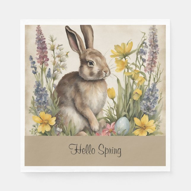 Custom Vintage Easter Bunny Egg Floral Napkin (Front)