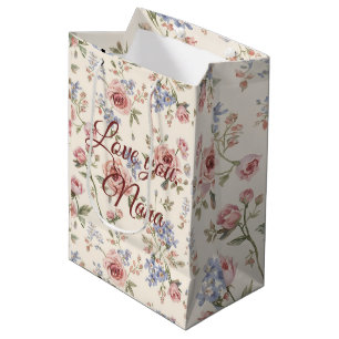 Custom vintage elegant pink rose floral decoupage medium gift bag