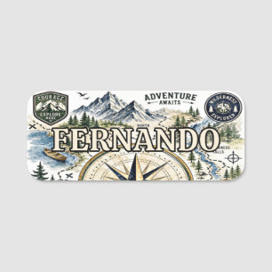 Custom Vintage Explorer Map Watercolor Adventure Name Tag