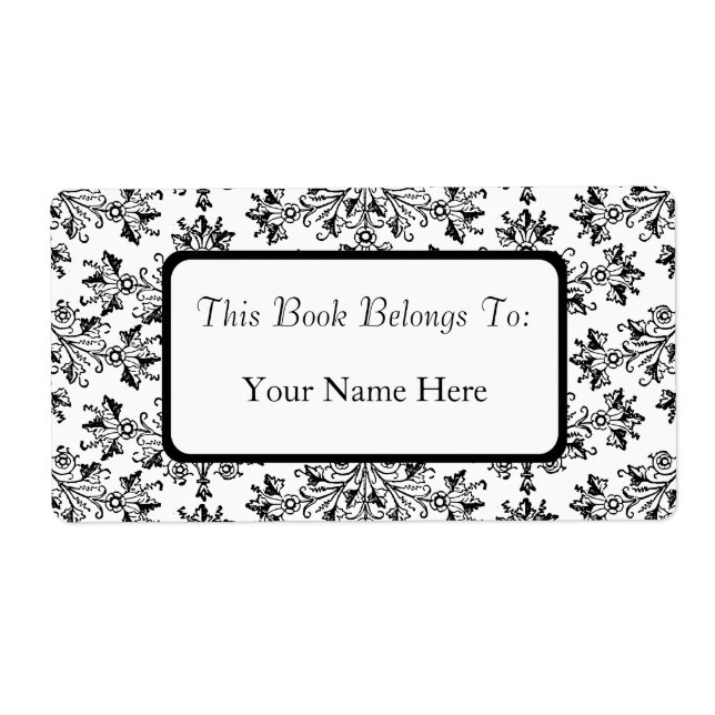 Custom Vintage Floral Damask Pattern Bookplate (Front)