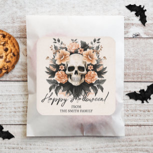 Custom Vintage Floral Skull Square Sticker