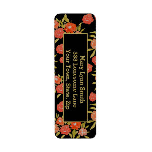 Custom Vintage Floral Watercolor Red Gold Address