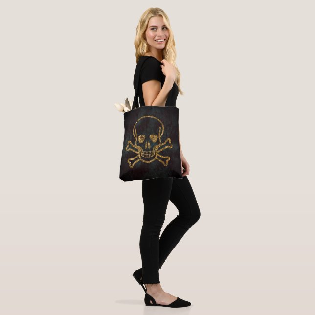 Custom Vintage Gold Skull And Bones Tote Bag (On Model)