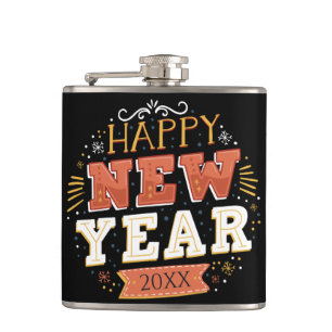 Custom Vintage Happy New Year Eve Design Unique Hip Flask