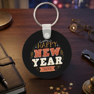 Custom Vintage Happy New Year Eve Design Unique Key Ring