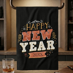 Custom Vintage Happy New Year Eve Design Unique Tea Towel