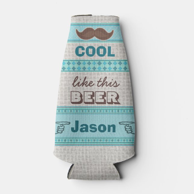 Custom Vintage Hipster Moustache Bottle Cooler (Front)