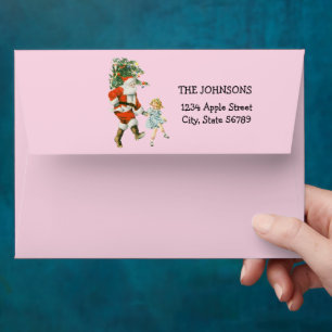 Custom Vintage Holiday Christmas Santa Pink Envelope