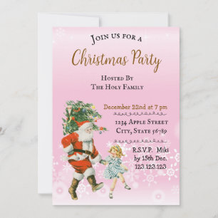 Custom Vintage Holiday Christmas Santa Pink Invitation