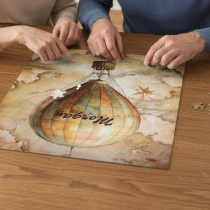 Custom Vintage Hot Air Balloon   Antique Travel  Jigsaw Puzzle