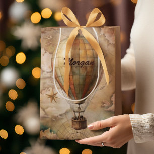 Custom Vintage Hot Air Balloon   Antique Travel  Medium Gift Bag