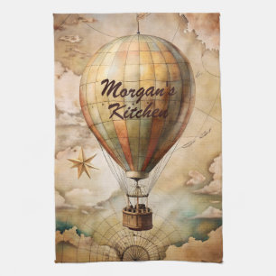 Custom Vintage Hot Air Balloon   Antique Travel  Tea Towel
