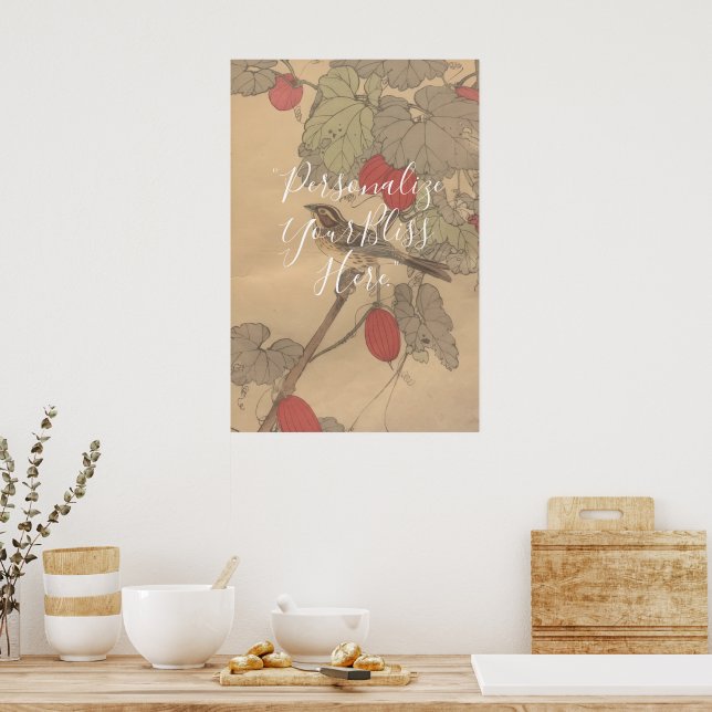CUSTOM Vintage Ivory Bird & Impatiens Art Print  (Kitchen)