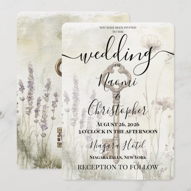 Custom Vintage Key Wedding Invitation (Front/Back)