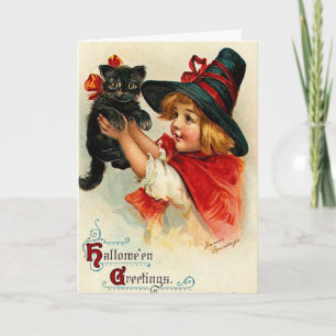 Custom Vintage Little Witch and Black Cat Card