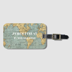 CUSTOM VINTAGE MAP   LUGGAGE TAG