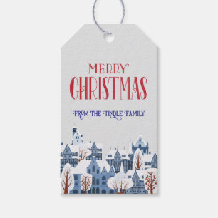 Custom Vintage "Merry Christmas" Snow Village Gift Tags