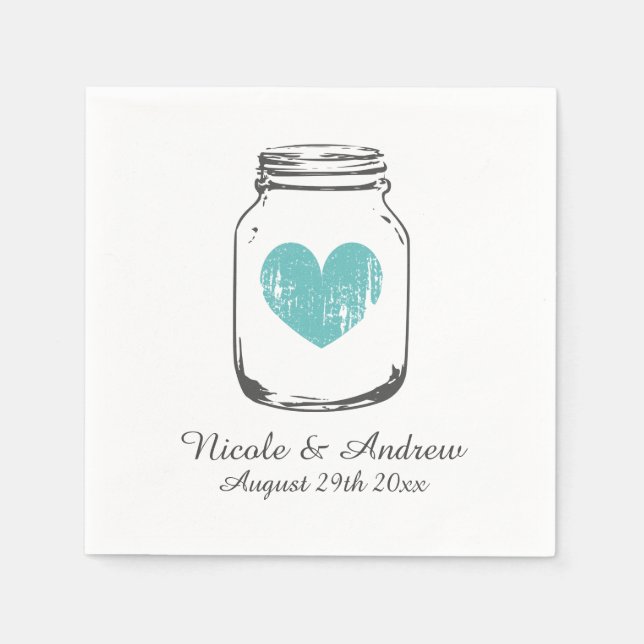 Custom vintage monogram mason jar wedding napkins (Front)