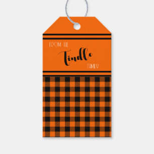 Custom Vintage Orange Buffalo Check Plaid Holiday Gift Tags