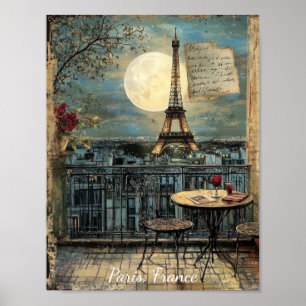 Custom Vintage Paris Eiffel Tower Romantic Art Poster