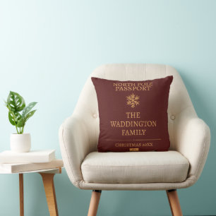 Custom Vintage Passport Style Gold Red Christmas  Cushion