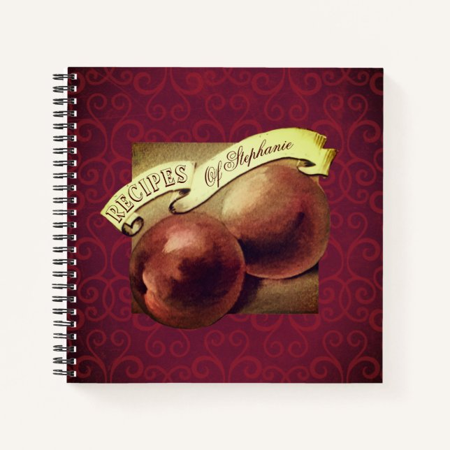 Custom Vintage Peaches Elegant Retro Recipes Notebook (Front)
