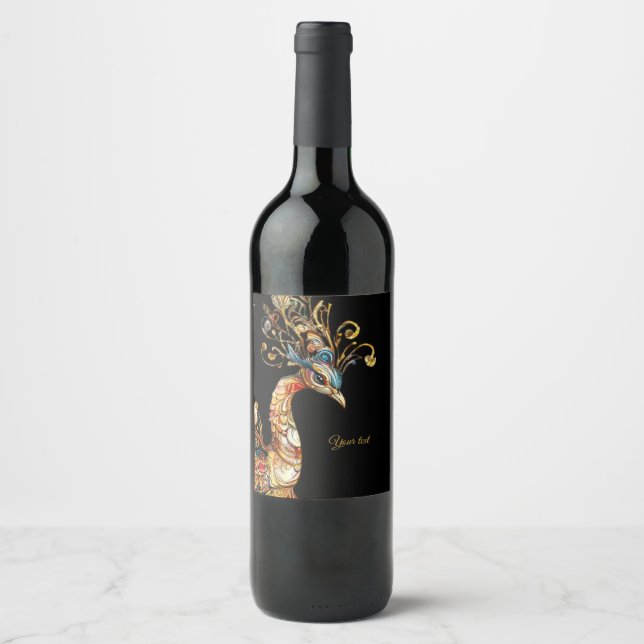 Custom vintage peacock circus carnival  wine label (Front)