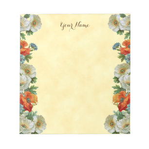 Custom Vintage Poppies and Cornflowers Notepad