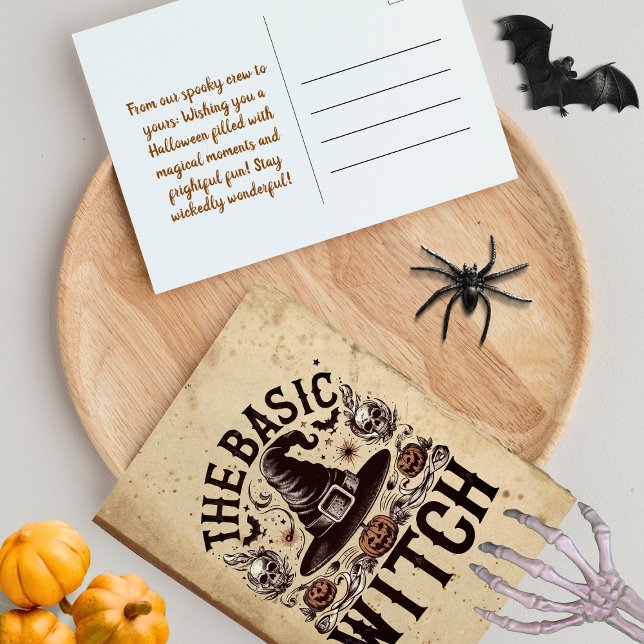 Custom Vintage Pumpkin Black Hat Halloween Witch Postcard (Creator Uploaded)