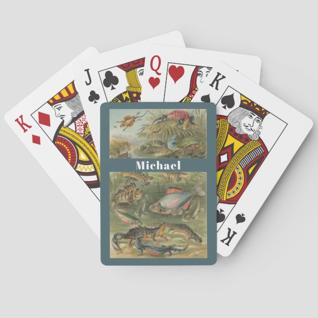 Custom Vintage Reptiles Lizards Fish  Playing Cards (Back)