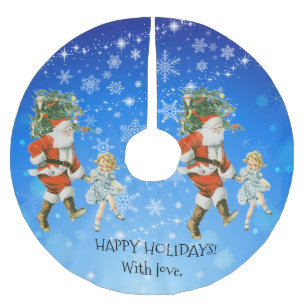 Custom Vintage Santa Christmas Blue Snowflakes Brushed Polyester Tree Skirt