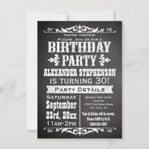 Custom Vintage Slate Chalkboard Birthday Party Invitation