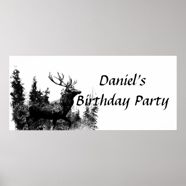 Custom Vintage Stag Birthday Party Banner Poster (Front)