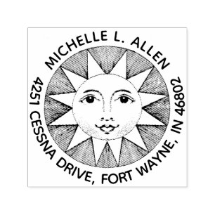 Custom Vintage Sun Face Round Return Address Self-inking Stamp