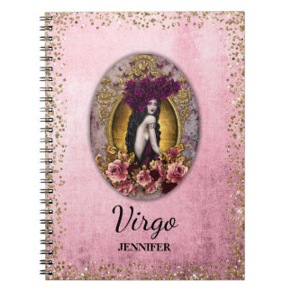Custom Vintage Virgo Pink Gold Glitter Notebook