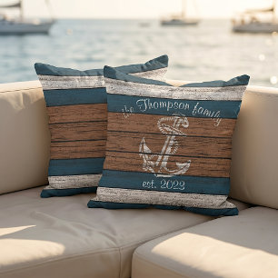 Custom Vintage Wood Planks Pattern Nautical Anchor Cushion