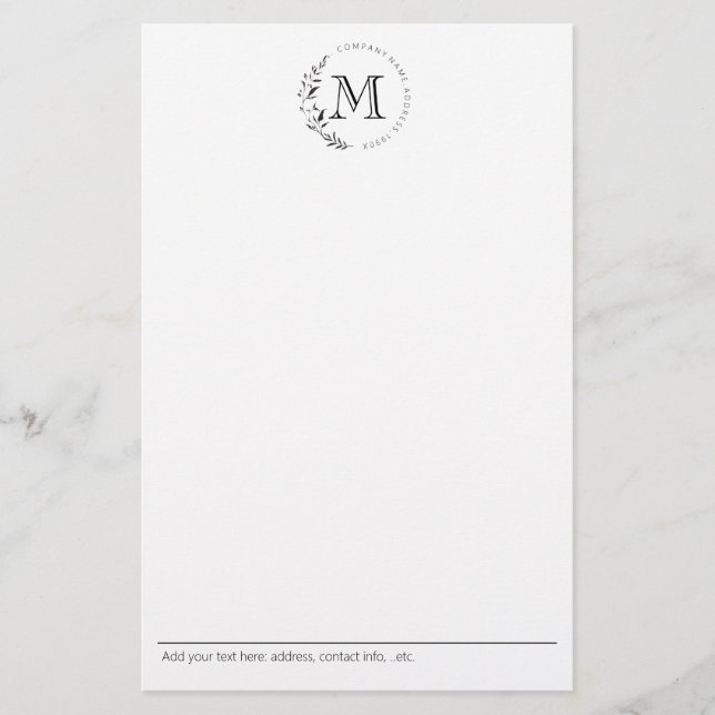 Custom Vintage Wreath Monogram Stationery (Front)