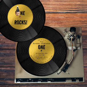 Custom Vinyl Record Music One Rocks Birthday Face Invitation