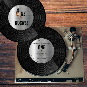 Custom Vinyl Record Music One Rocks Birthday Face Invitation