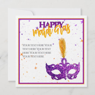 Custom Violet and Orange Sparkles Mask Mardi Gras  Holiday Card