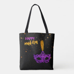 Custom Violet and Orange Sparkles Mask Mardi Gras  Tote Bag
