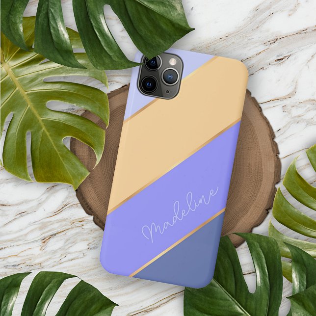 Custom Violet Purple Blue Pastel Yellow Stripes Case-Mate iPhone Case (Creator Uploaded)