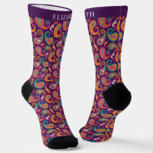Custom Violet Purple Multicolor Paisley Pattern Socks