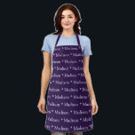 Custom violet purple name text modern pattern apron<br><div class="desc">Custom  violet purple white name text modern pattern Apron.
you can change the name or text.

Great for cooks,  chefs,  pottery,  ceramics,  crafts,  work,  kitchen,  baking,  bbq,  grill,  and also businesses and stores,  etc</div>
