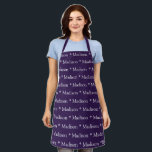 Custom violet purple name text modern pattern apron<br><div class="desc">Custom  violet purple white name text modern pattern Apron.
you can change the name or text.

Great for cooks,  chefs,  pottery,  ceramics,  crafts,  work,  kitchen,  baking,  bbq,  grill,  and also businesses and stores,  etc</div>
