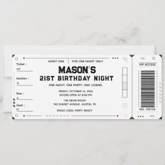 Custom VIP 21st Birthday Party Ticket Invitation
