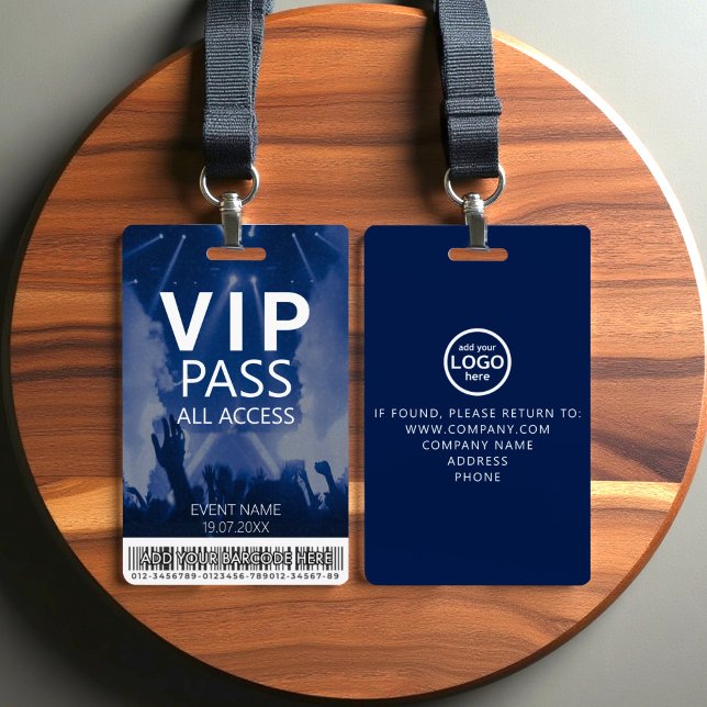 Custom VIP All Access Blue Badge with Barcode ID Badge (Creator Uploaded)