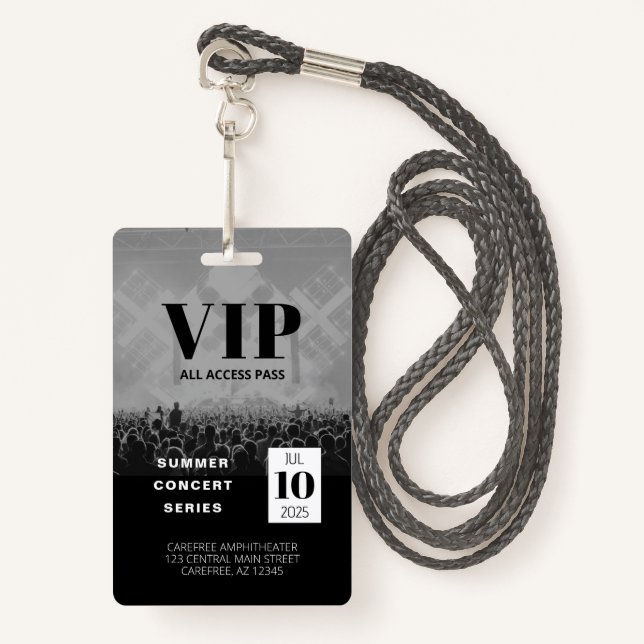 Custom VIP All Access Concert Badge ID Badge (Front with Lanyard)