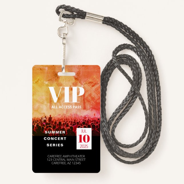 Custom VIP All Access Concert Badge ID Badge (Back with Lanyard)