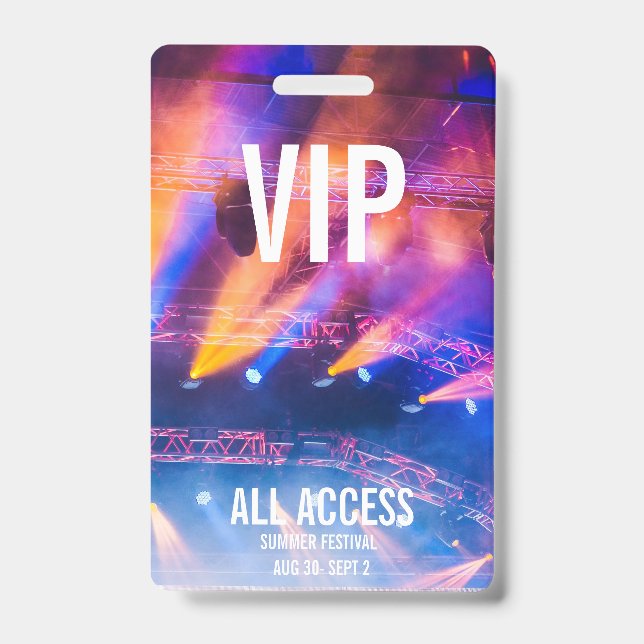 Custom VIP All-Access Concert Event Pass Colourful ID Badge (Front)